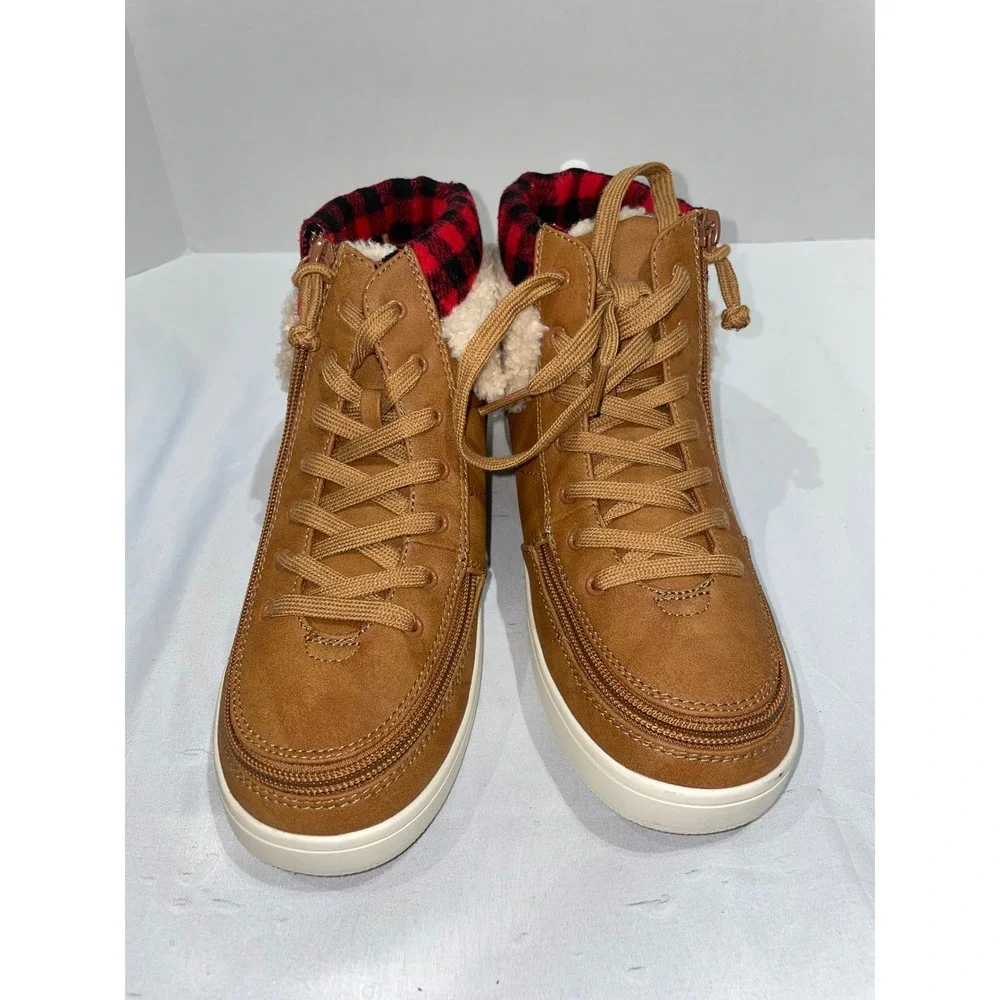 Billy Footwear Billy Cuff II Brown Buffalo Plaid Adaptive Sneakers Womens 7.5M